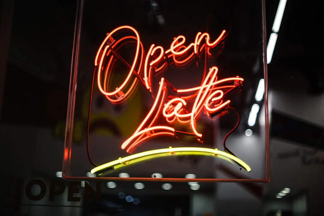 A neon sign with a word on it