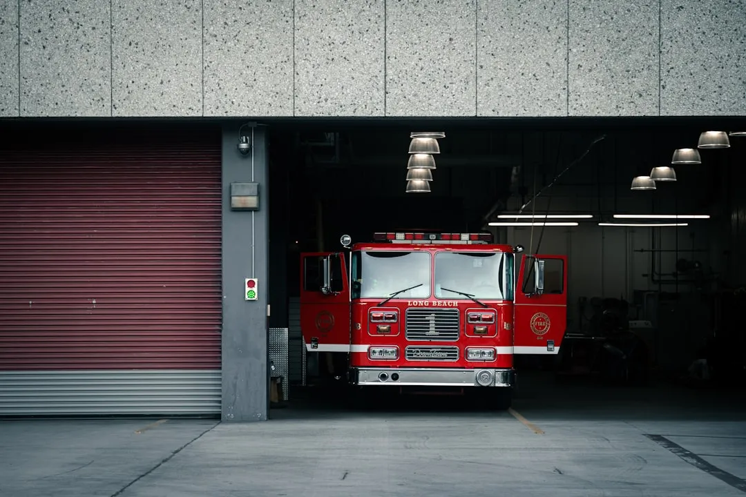 Red firetruck inside a building
